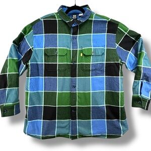 Levi's Gold Tab Plaid Jackson Flannel Fleece Lined Worker Overshirt Large Green